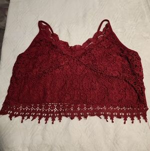 SHEIN Curve Red Crochet Lace Bralette Top